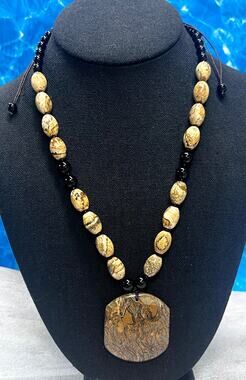 Mariam Jasper and Picture Jasper Black Onyx Necklace